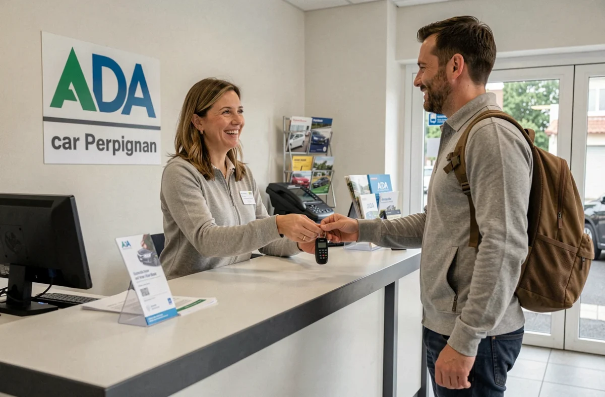 Employée de l'agence ADA Perpignan remettant les clés d'un véhicule de location à un client