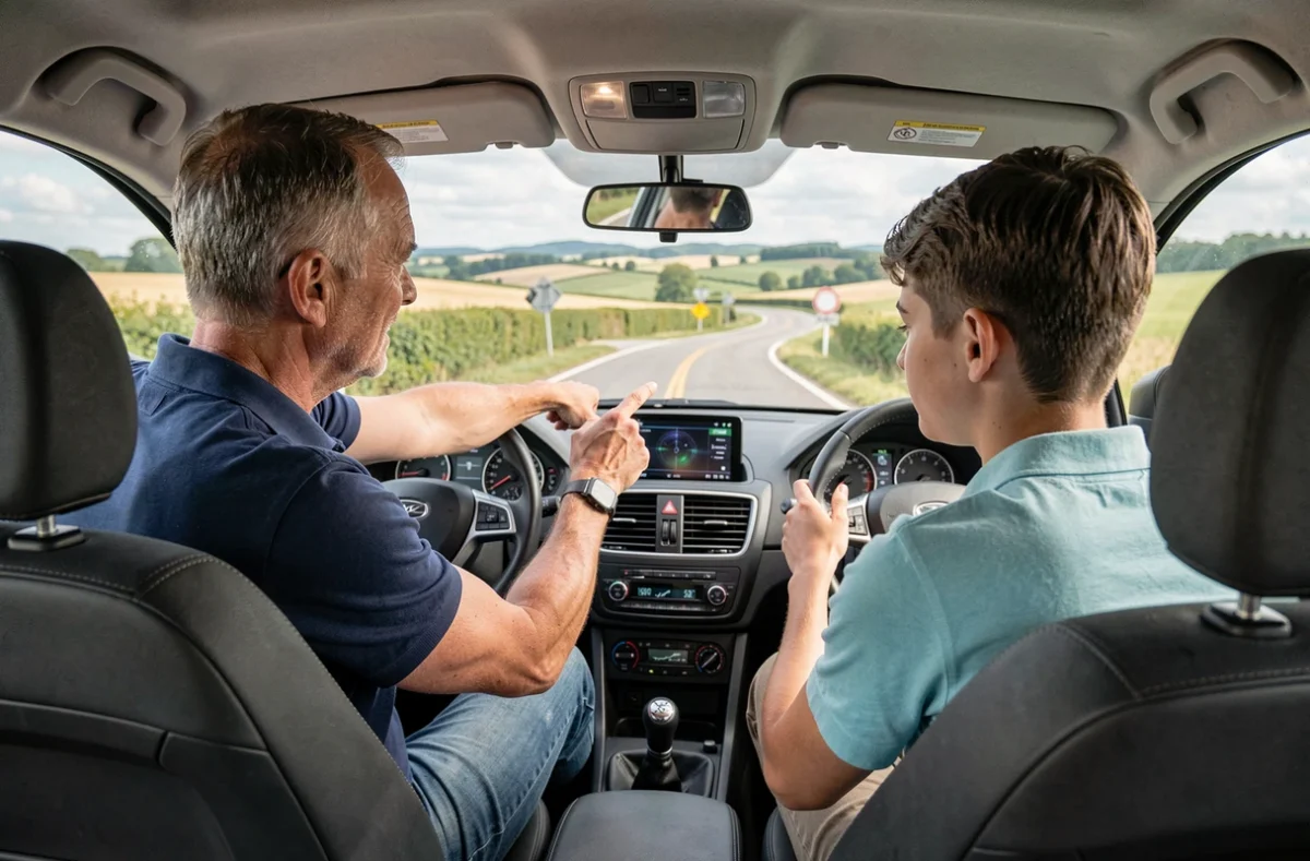 Moniteur de l'auto-école Chrétien à Pesmes guidant un élève sur une route de campagne franc-comtoise
