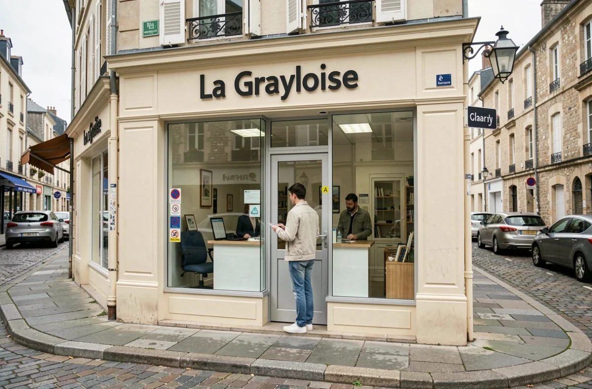 Devanture de l'auto-école La Grayloise à Gray avec un élève visible à travers la vitrine