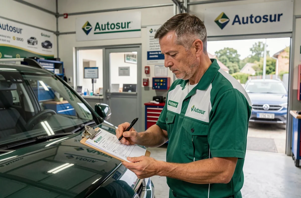 Inspecteur Autosur Faverges-Seythenex complétant la fiche de contrôle technique d'un SUV