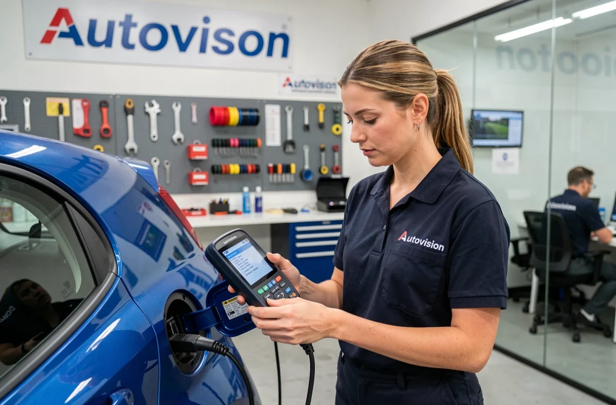 Inspectrice Autovision La Roche-sur-Foron lisant les codes de diagnostic d'un véhicule