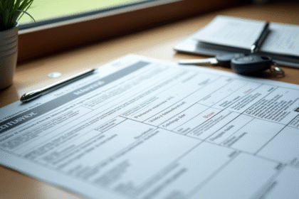 Certificat d'immatriculation français sur bureau en lumière naturelle