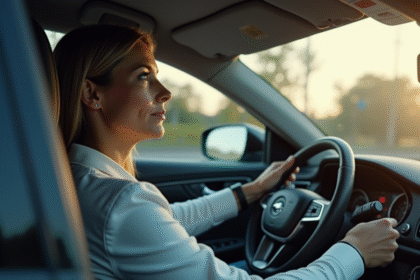 Conducteur calme dans une voiture moderne lumineuse