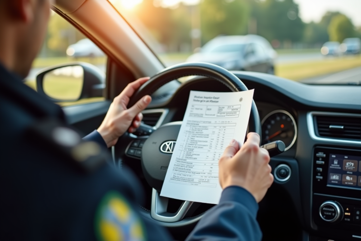 Main du conducteur montrant ses papiers au policier dans la voiture