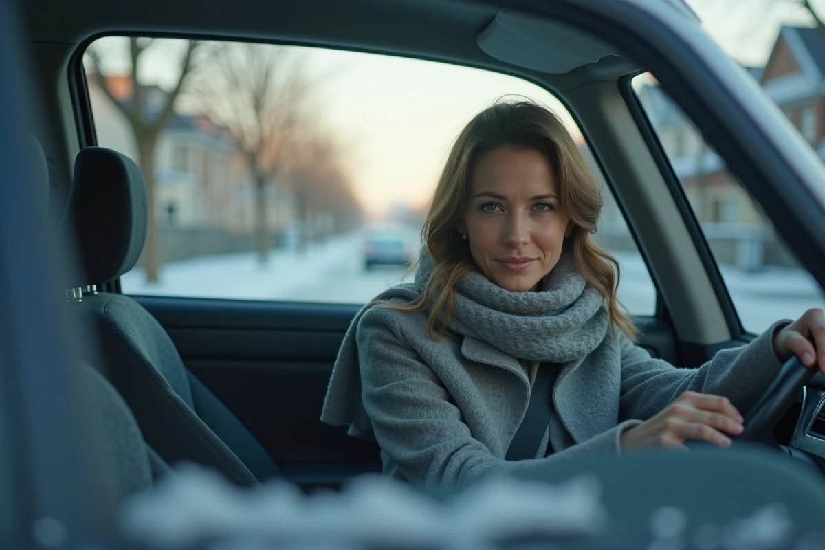 Femme démarrant sa Renault par temps froid, illustrant les effets des trajets courts sur le moteur diesel