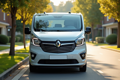 Voiture familiale moderne stationnee dans une rue de banlieue en plein jour