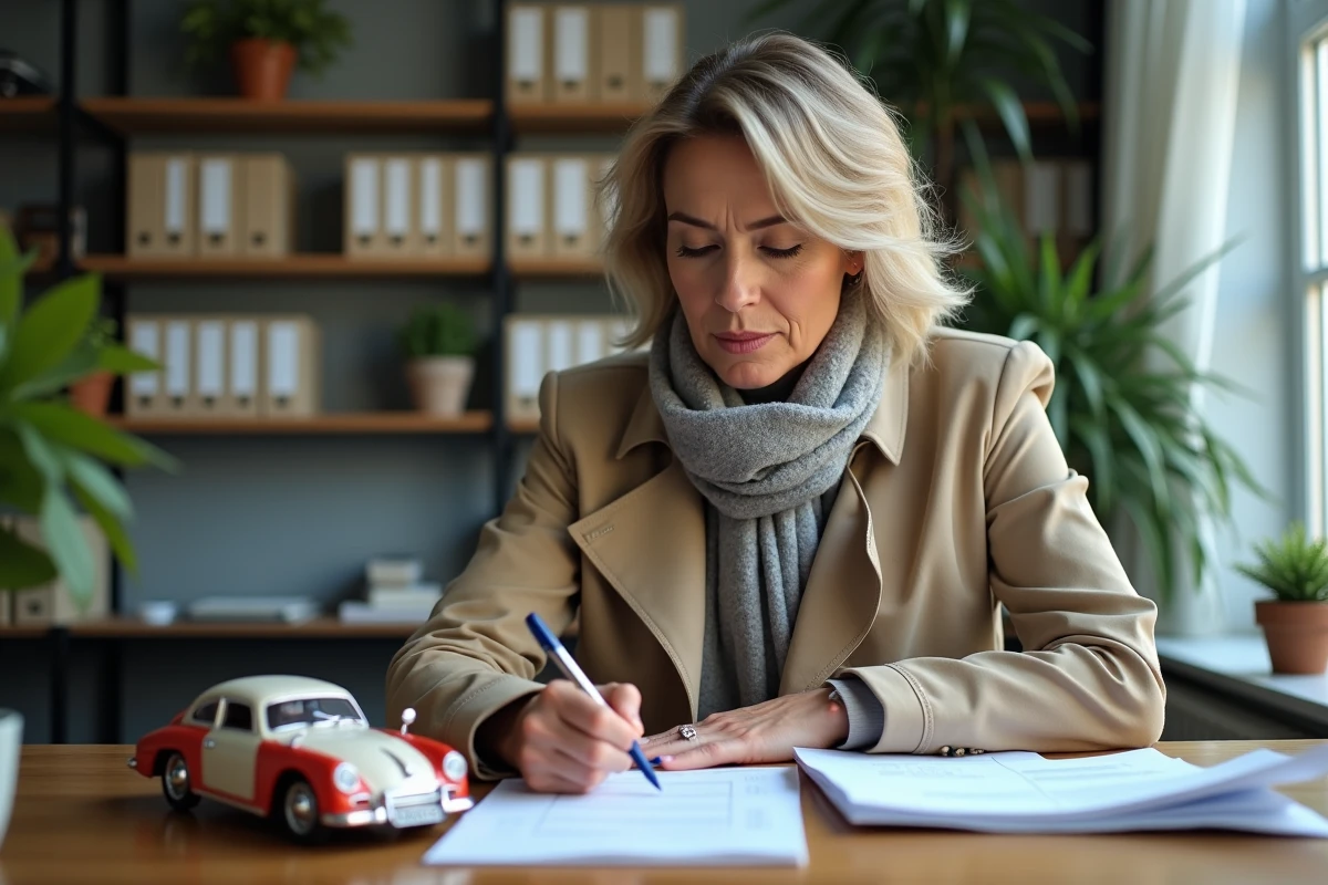 Femme examinant des documents d