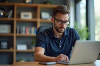 Homme concentré sur son ordinateur dans un bureau moderne