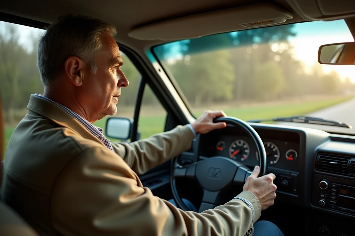Homme réglant le régulateur de vitesse dans une voiture