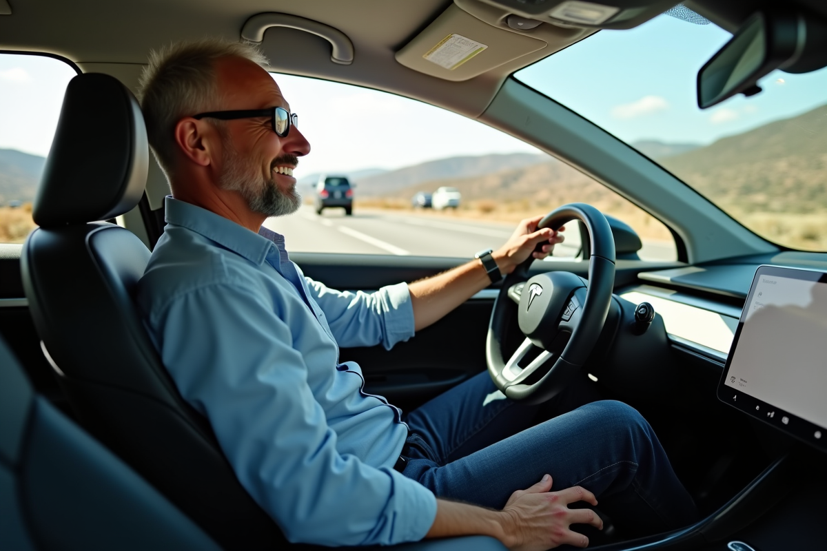 Homme détendu dans la voiture électrique au repos