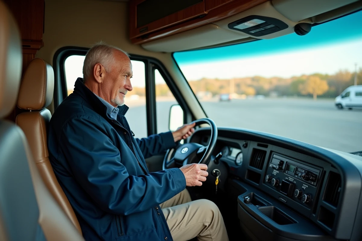 Homme âgé examinant le tableau de bord d