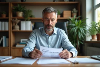 Homme vérifiant une carte grise dans un bureau à domicile