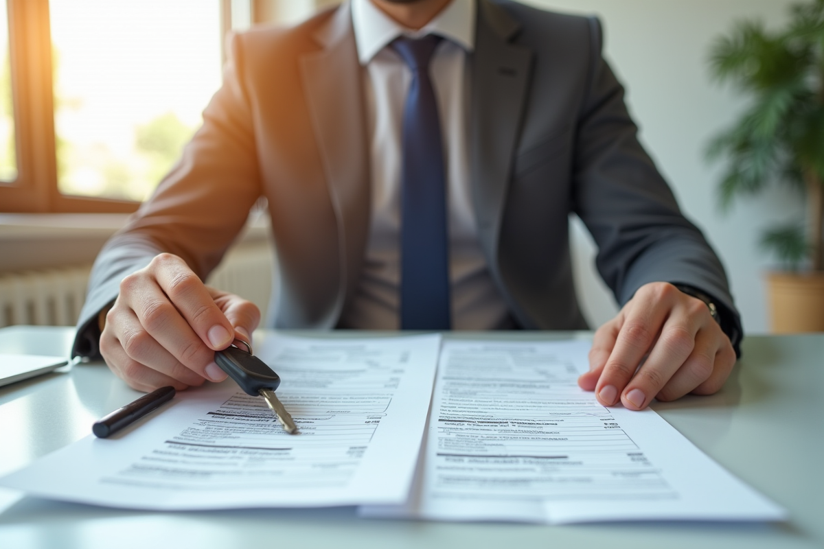 Personne confiante examinant deux contrats d'assurance auto