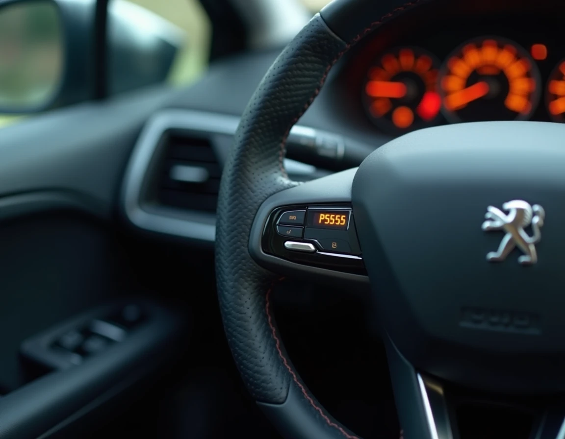 Écran de diagnostic OBD2 affichant le code défaut P2563 sur le volant d'une Peugeot