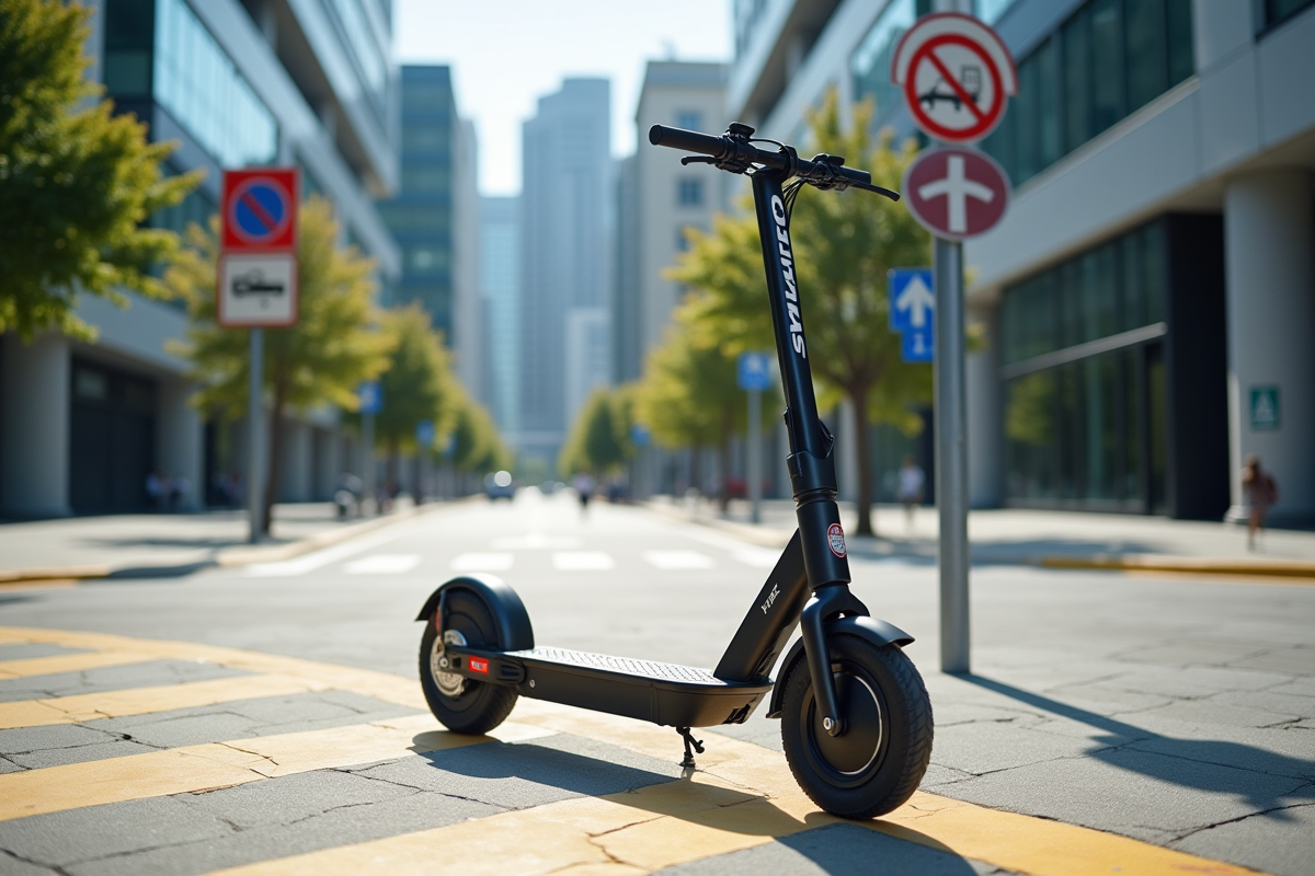 Scooter électrique stationne dans zone réglementée en ville