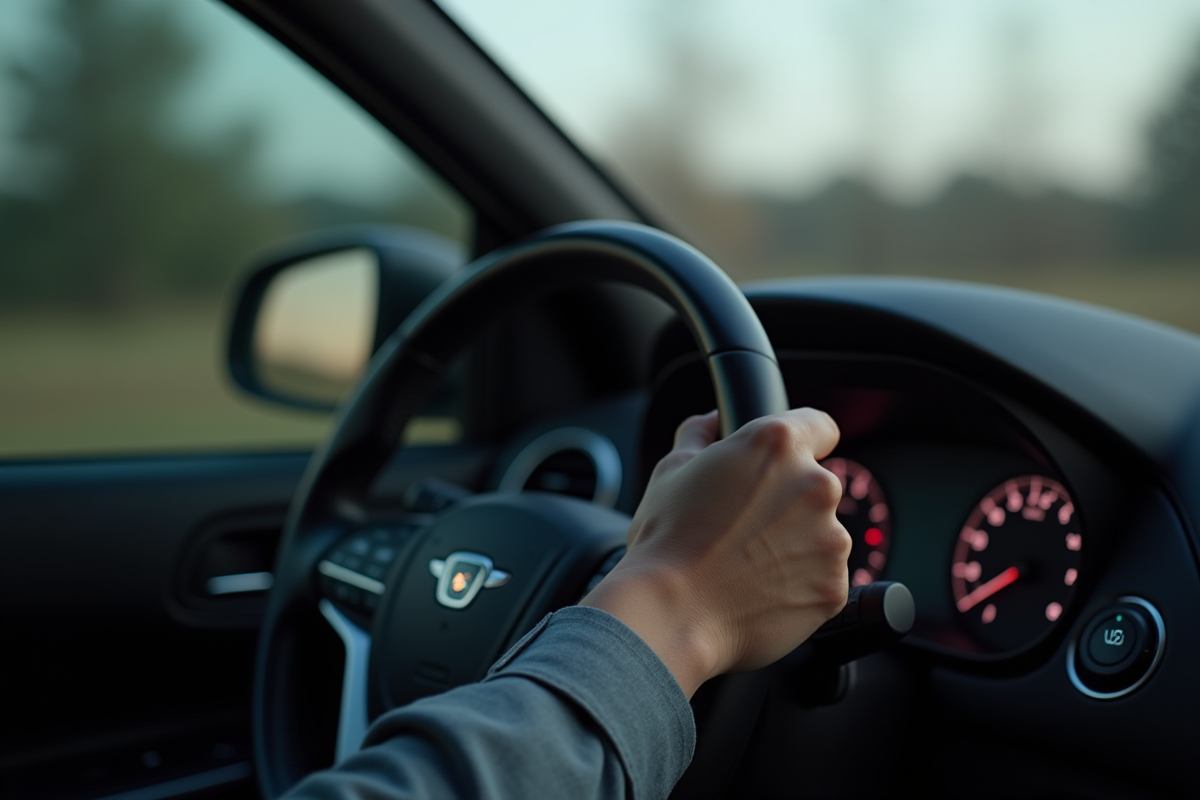 Main détendue sur le volant avec voyant d